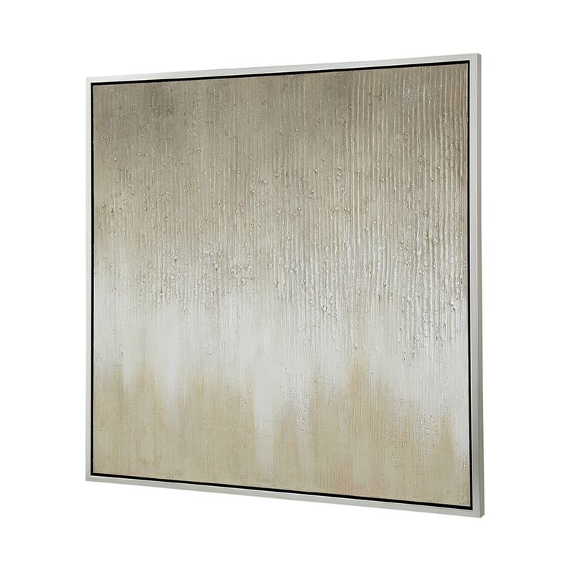 39 x 39 Hand Painted Wall Art,  Polyester Canvas, Wood, White and Gold - Benzara