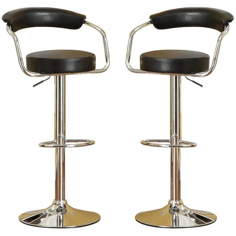 Contemporary Style Black Barstool Counter Height Chairs Set of 2 Adjustable Swivel Kitchen Island Stools