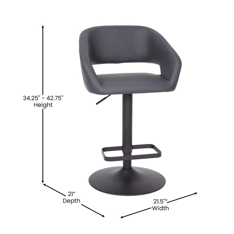 Flash Furniture Erik Comfortable & Stylish Contemporary Barstool with Rounded Mid-Back and Foot Rest, Adjustable Height - Gray Fabric with Black Base