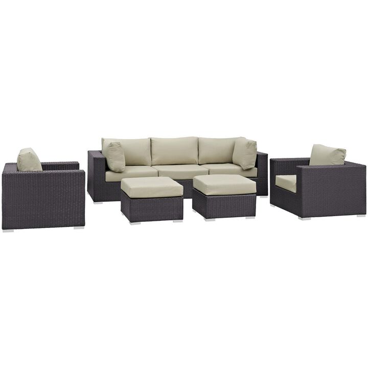 Convene 7 Piece Outdoor Patio Sectional Set - Espresso Beige