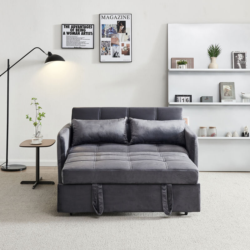 55.5" Twins PUll Out Sofa Bed Grey Velvet