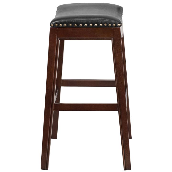 Flash Furniture Alphus 30'' High Backless Cappuccino Wood Barstool with Black LeatherSoft Saddle Seat