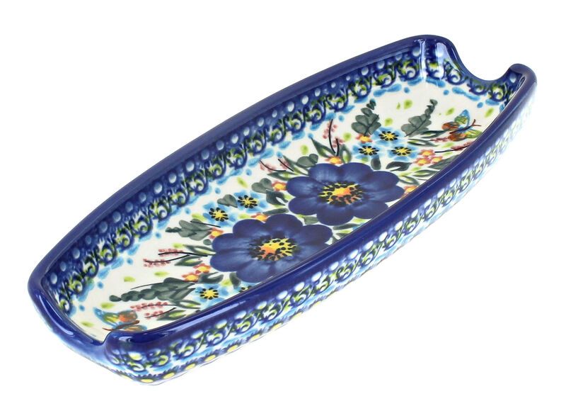 Blue Rose Polish Pottery Spring Blossom Corn on the Cob Dish