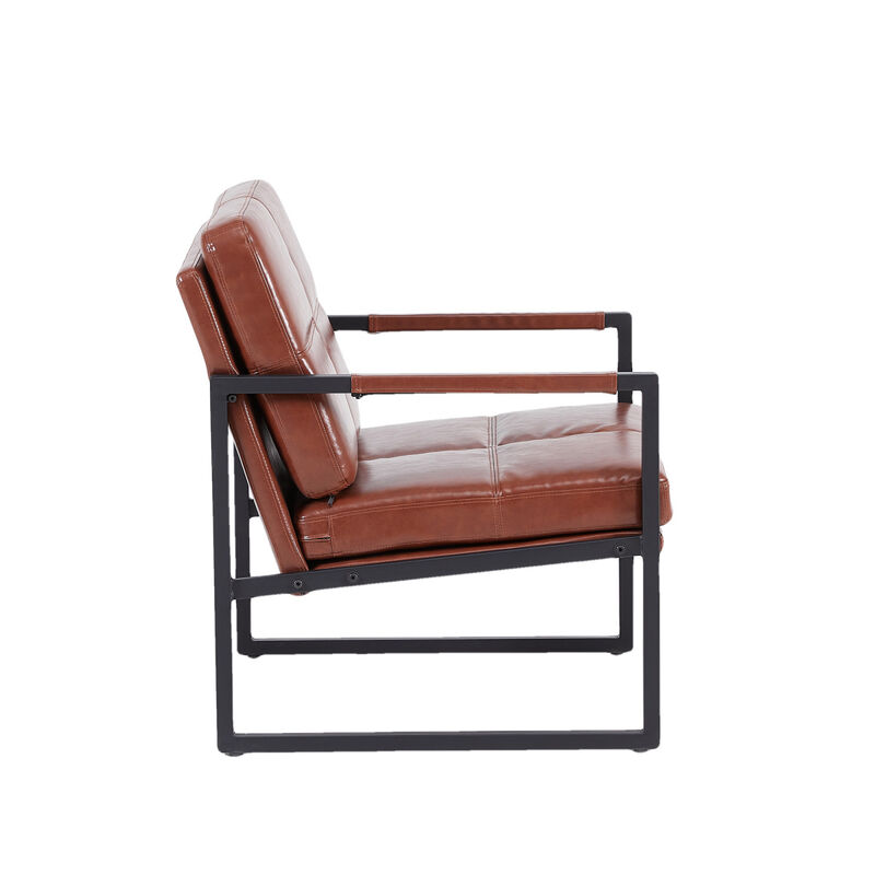 Red brown PU leather leisure black metal frame accent chair for living room and bedroom furniture