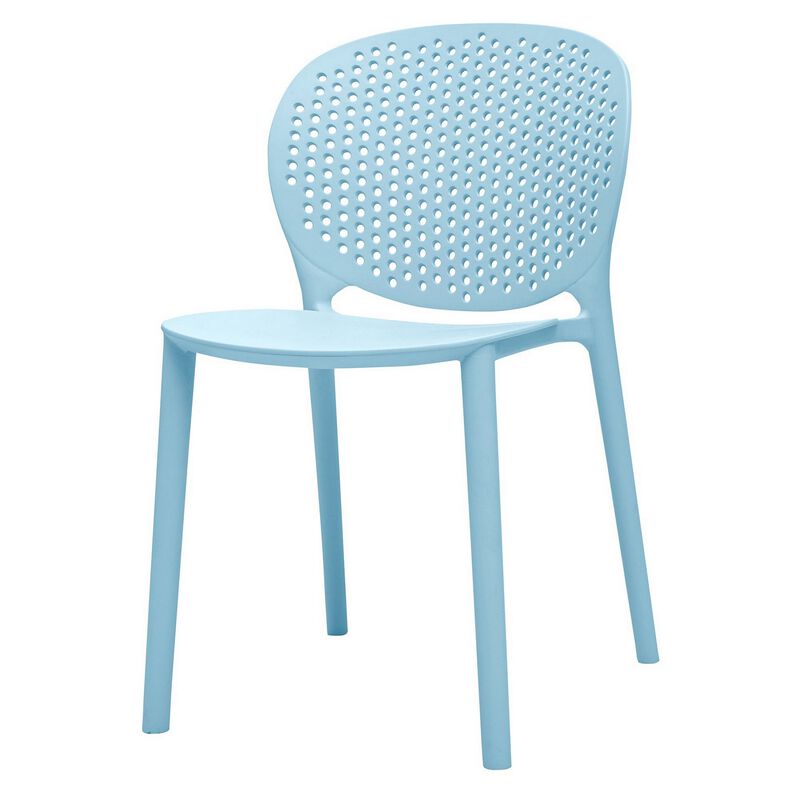 Gyna 14 Inch Kids Side Chair, Round Dotted Backrest, Armless, Blue - Benzara