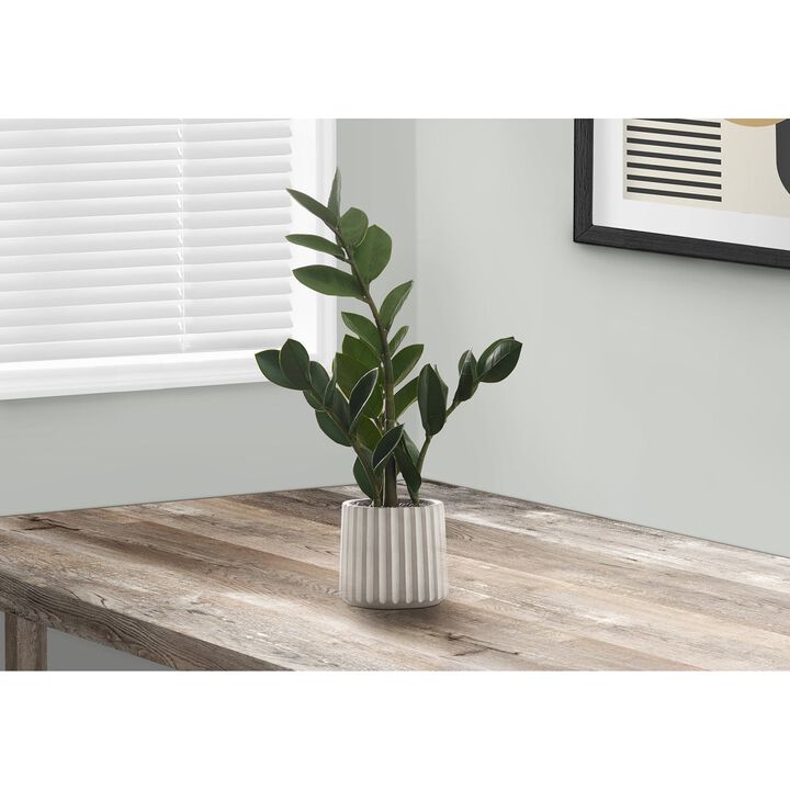 Monarch Specialties I 9500 - Artificial Plant, 20" Tall, Zz, Indoor, Faux, Fake, Table, Greenery, Potted, Real Touch, Decorative, Green Leaves, Grey Cement Pot