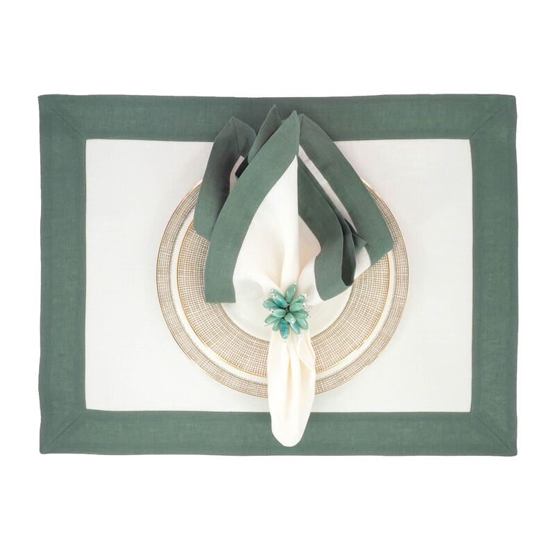 Linen Napkins With Green Borders, Set of 4