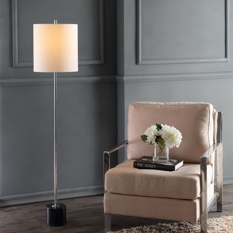 Levitt 60.5" Marble/Metal LED Floor Lamp, Black/Chrome