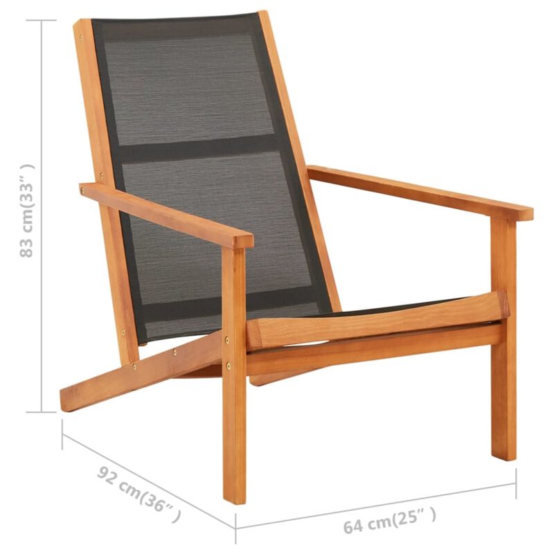 vidaXL Patio Lounge Chair Black Solid Eucalyptus Wood and Textilene