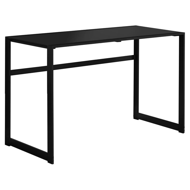 Computer Desk, Home Office, Laptop, 48"L, Work, Metal, Tempered Glass, Black, Contemporary, Modern