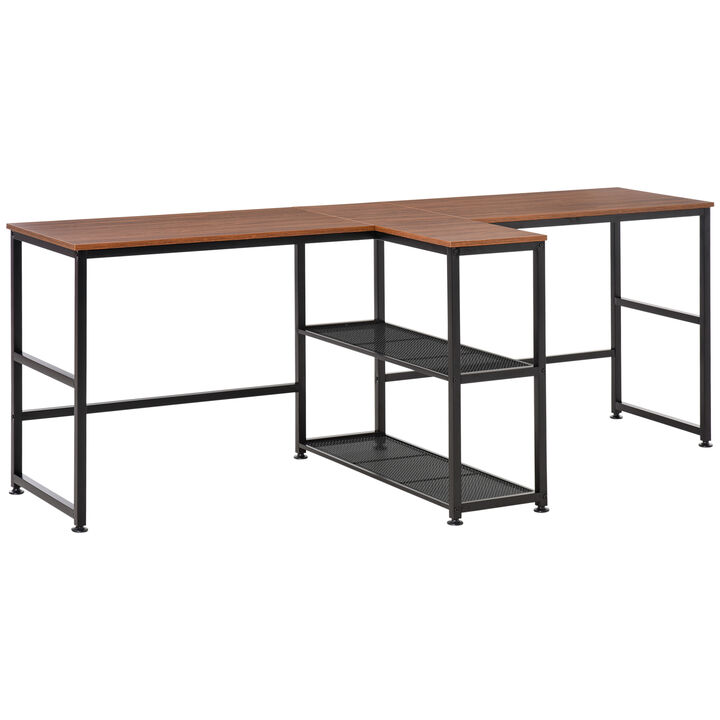HOMCOM 83" Two Person Computer Desk with 2 Storage Shelves, Double Desk Workstation with Book Shelf, Long Desk Table for Home Office, Natural
