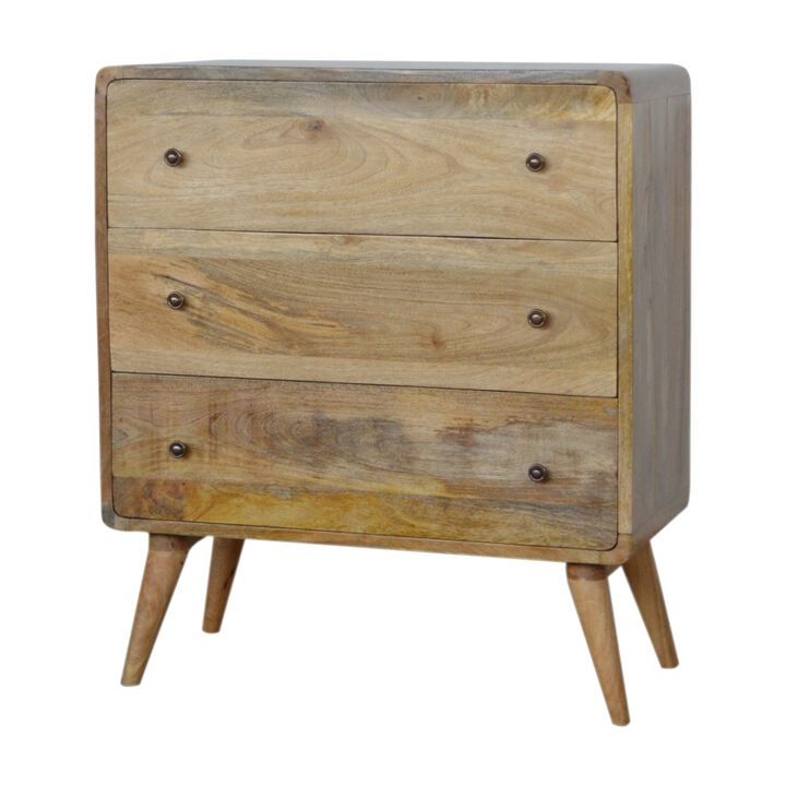 Curved  Solid Wood 3 Drawers Oak-ish Chest