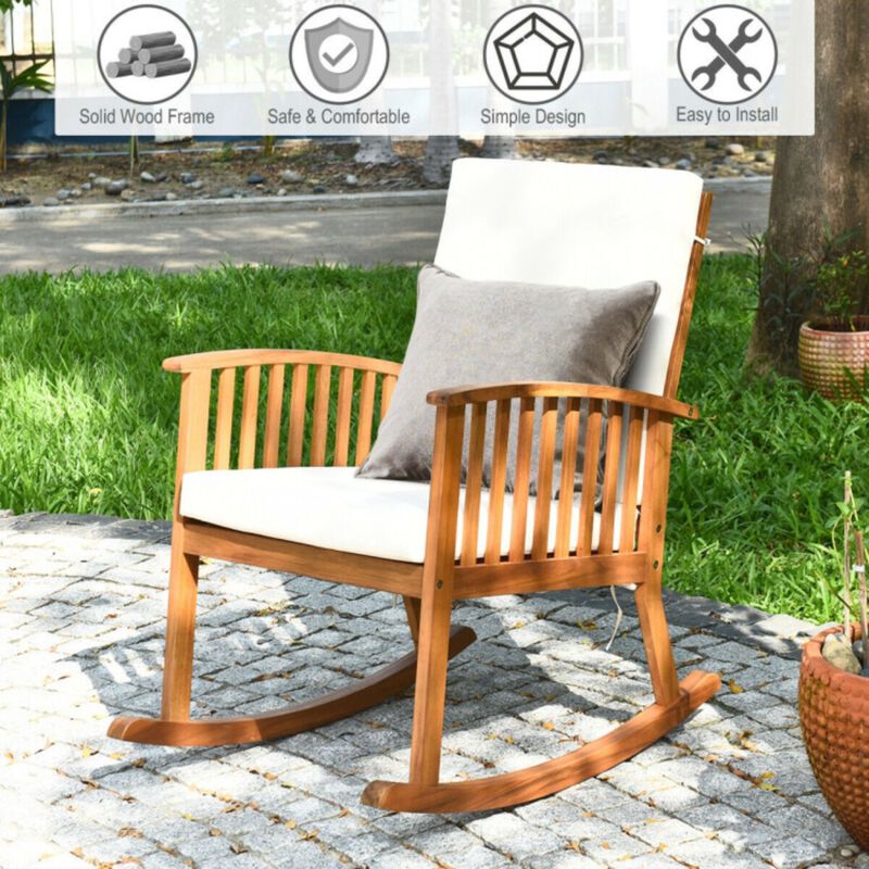 Outdoor Acacia Wood Rocking Chair with Detachable Washable Cushions