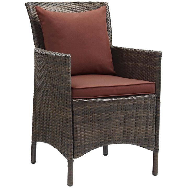 Modway EEI-4031-BRN-CUR Conduit Outdoor Patio Wicker Rattan Dining Armchair Set of 4, Brown Currant
