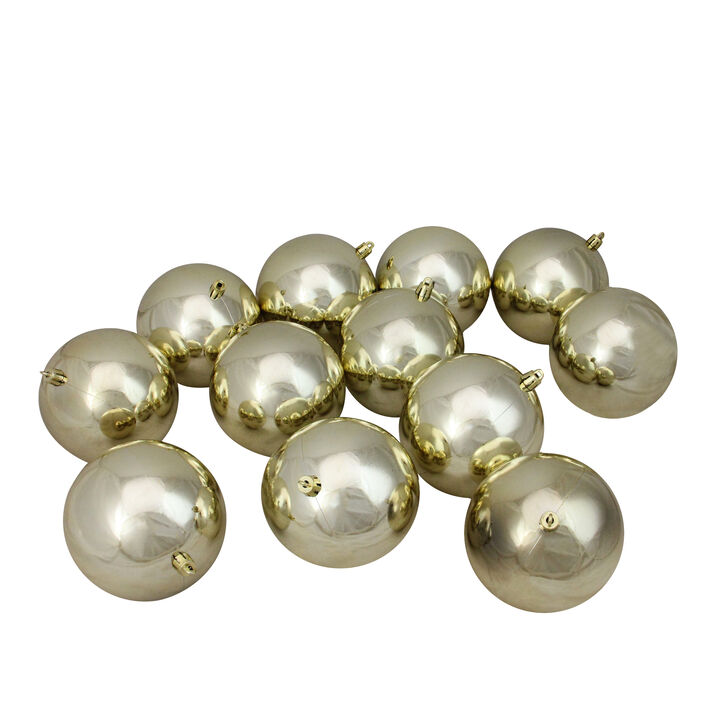 12ct Champagne Gold Shatterproof Shiny Christmas Ball Ornaments 4" (100mm)