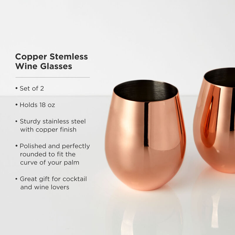 Stainless Steel Stemless Wine Glasses in Gunmetal Set of 2