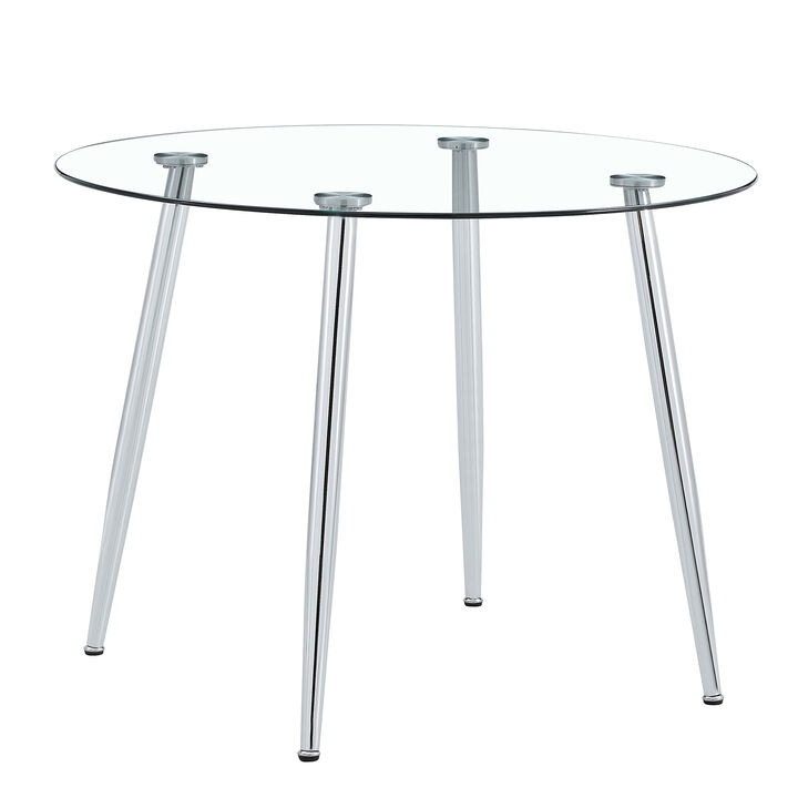 Hivvago 40 inches Modern Minimalist Round Glass  Table with  Metal Legs