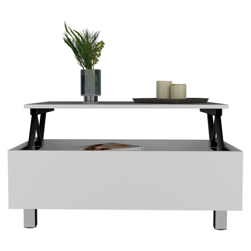Gambia Lift Top Coffee Table, Four Legs -White