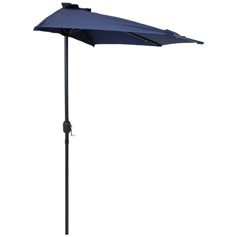 Sunnydaze 9 ft Solar Steel Half Patio Umbrella with Crank