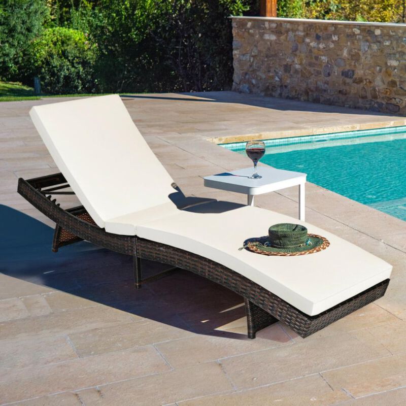 Hivvago Patio Folding Chaise Lounge with 5 Adjustable Levels and Cushion