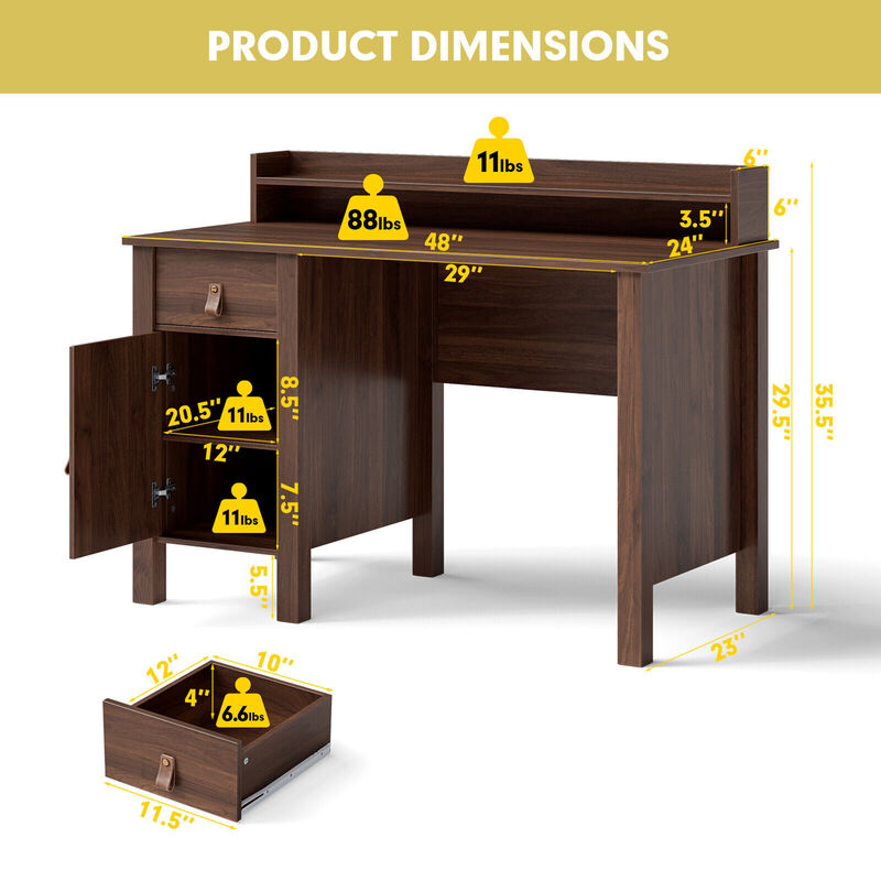 Costway Computer Desk Home Office Writing Workstation w/ Drawer & Hutch Walnut