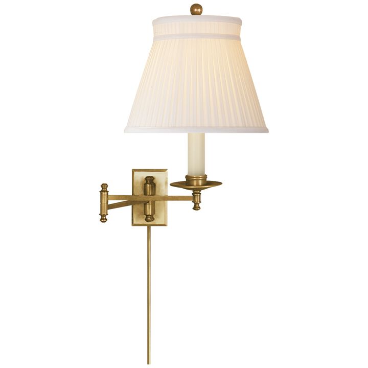 Dorchester Swing Arm in Antique-Burnished Brass with Silk Crown Shade