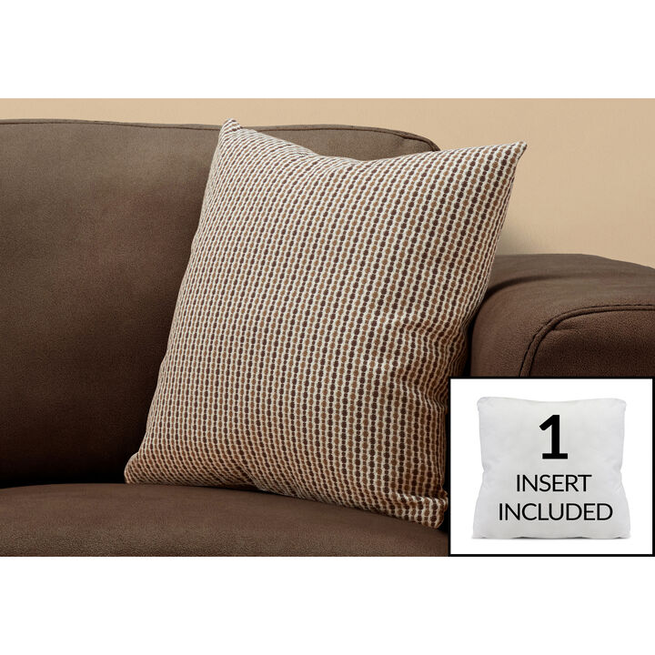 Monarch Specialties I 9238 Pillows, 18 X 18 Square, Insert Included, Decorative Throw, Accent, Sofa, Couch, Bedroom, Polyester, Hypoallergenic, Brown, Modern