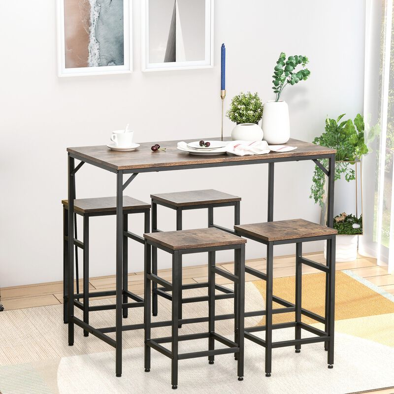 Rustic Dining Set: Industrial 5-Piece Bar Table and Stools