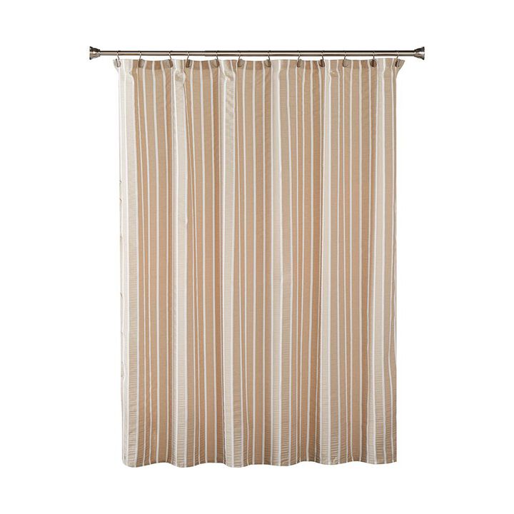 SKL Home Saturday Knight Ltd Seersucker Lightweight Woven Thin white Stripes Fabric Shower Curtain - 70X72", Taupe