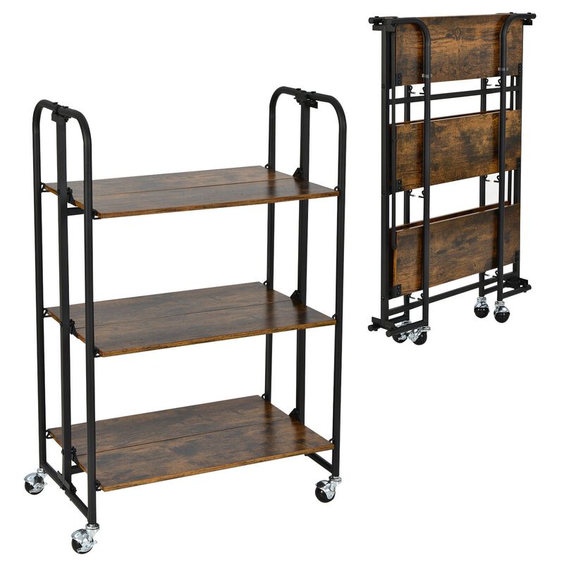 Foldable Rolling Cart with Storage Shelves for Kitchen