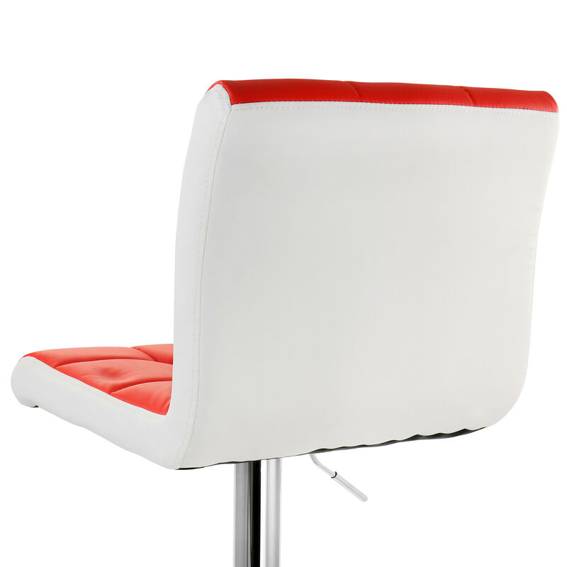 Elama 2 Piece Faux Leather Tufted Bar Stool in Red and White with Chrome Base