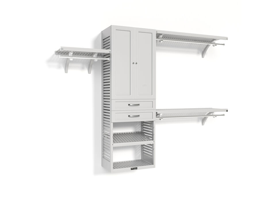 Solid Wood Walk-In Closet Organizer with 2 Shaker Style Drawers and Solid Wood Doors