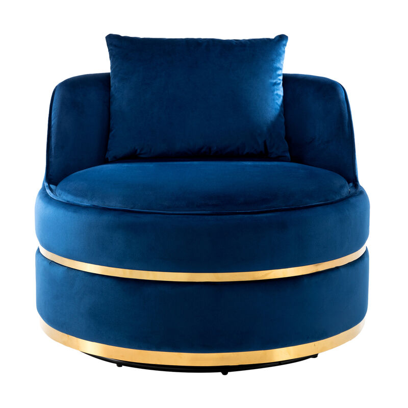 360 Degree Swivel Accent Chair Velvet Modern Upholstered Barrel Chair Over Sized Soft Chair with Seat Cushion for Living Room, Bedroom, Office, Apartment, Blue