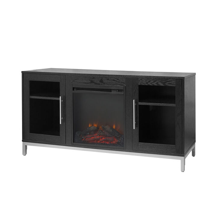 Teamson Home Lainey Modern 54" TV Stand with Electric Fireplace, Black/Silver