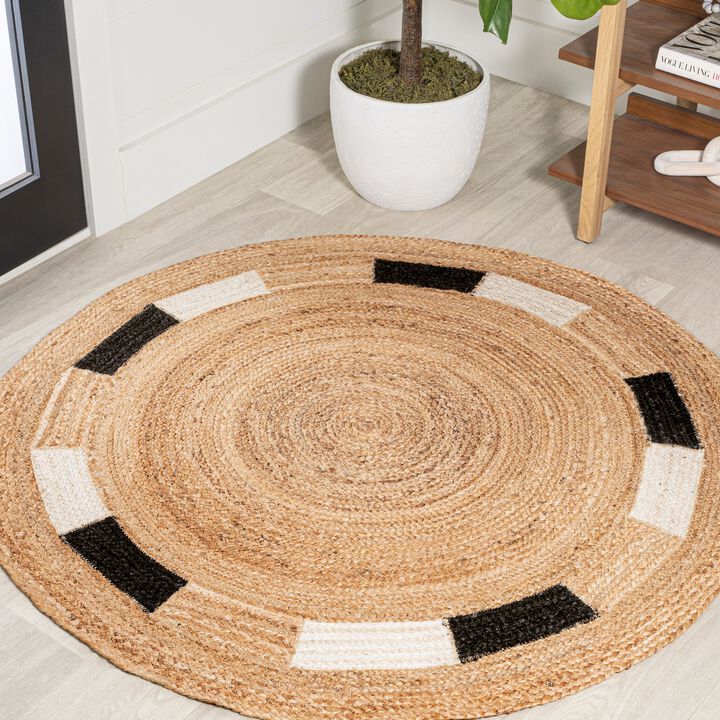 Porto Geometric Jute Circle Natural/Cream/Black Area Rug