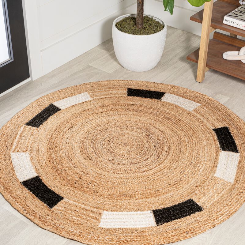 Porto Geometric Jute Circle Natural/Cream/Black Area Rug