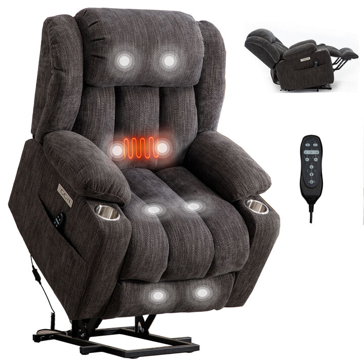 Up to 350 LBS Chenille Power Lift Recliner Chair with 8-Point Vibration Massage and Lumbar Heating