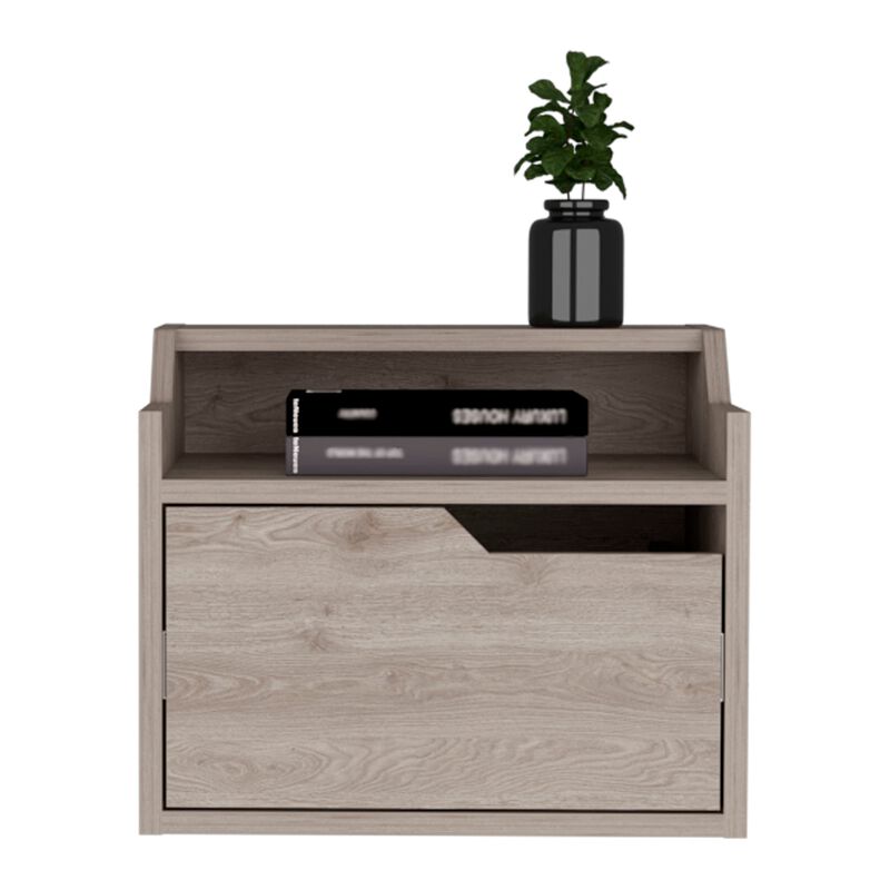 DEPOT E-SHOP Winchester Floating Nightstand, Modern Dual-Tier Design with Spacious Single Drawer Storage, White