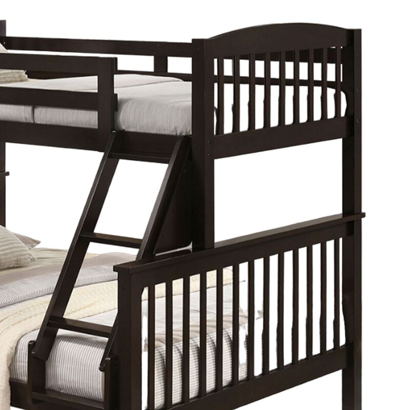 Bruke Twin/Full Bunk Bed with Ladder, Slatted Cherry Brown Solid Hardwood