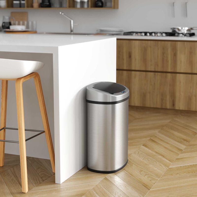 iTouchless 13 Gallon Stainless Steel Oval Sensor Trash Can