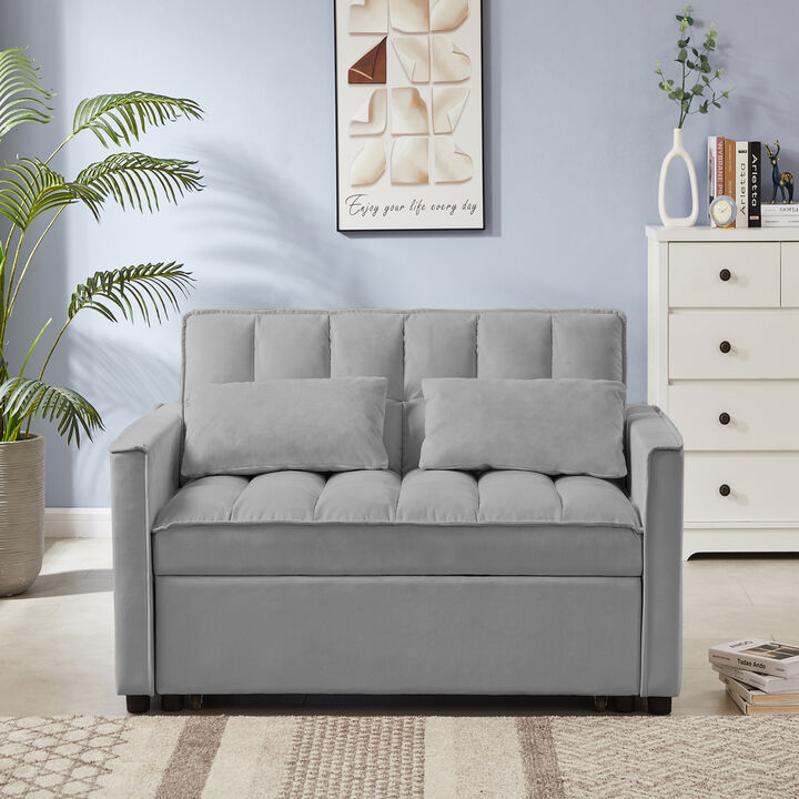 Grey Velvet Loveseat Sofa Bed