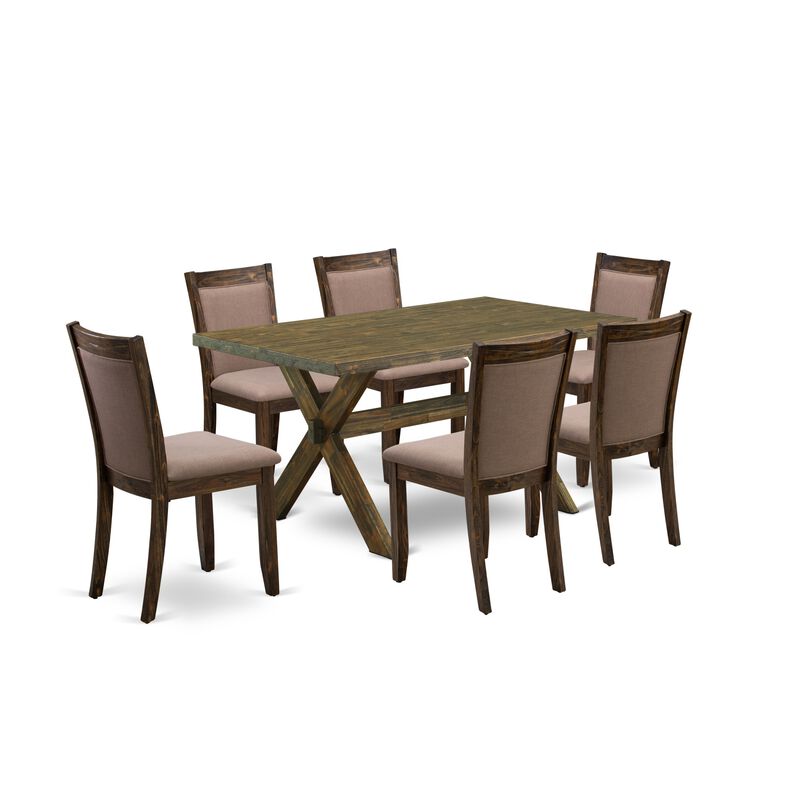 East West Furniture X776MZ748-7 7Pc Dining Set - Rectangular Table and 6 Parson Chairs - Multi-Color Color