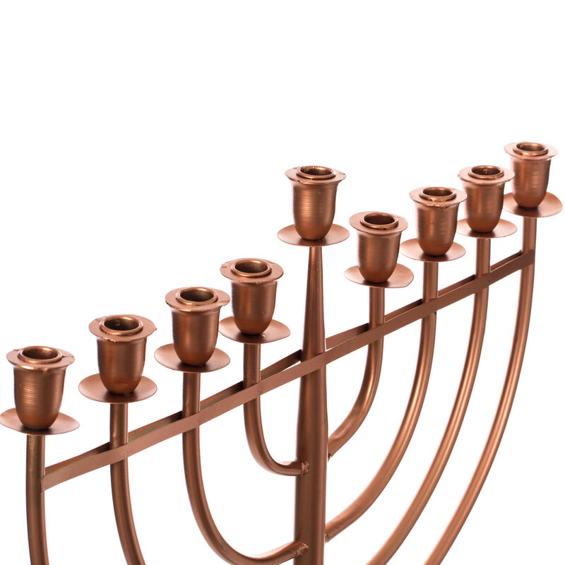 Modern Solid Metal Judaica Hanukkah Menorah 9 Branched Candelabra, Copper Finish Large