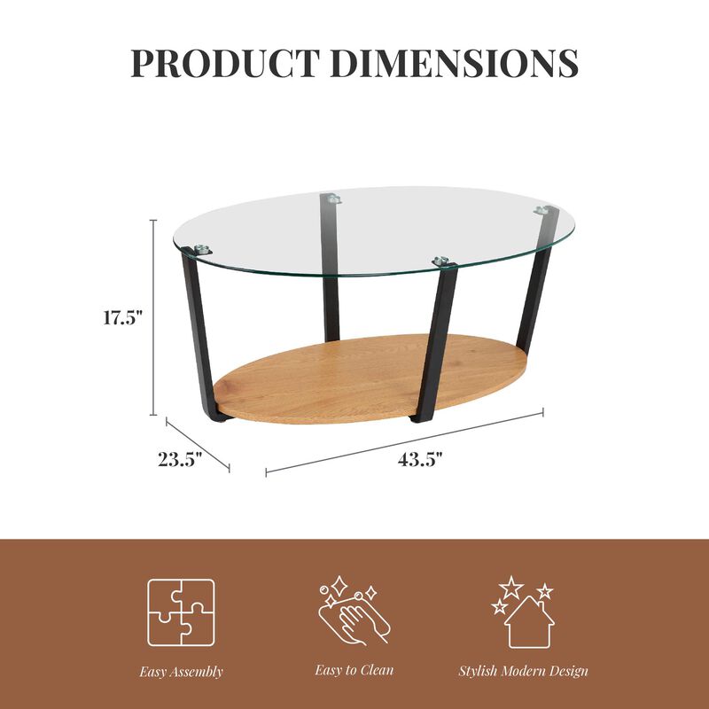 Nessa Oval Coffee Table with Glass Top