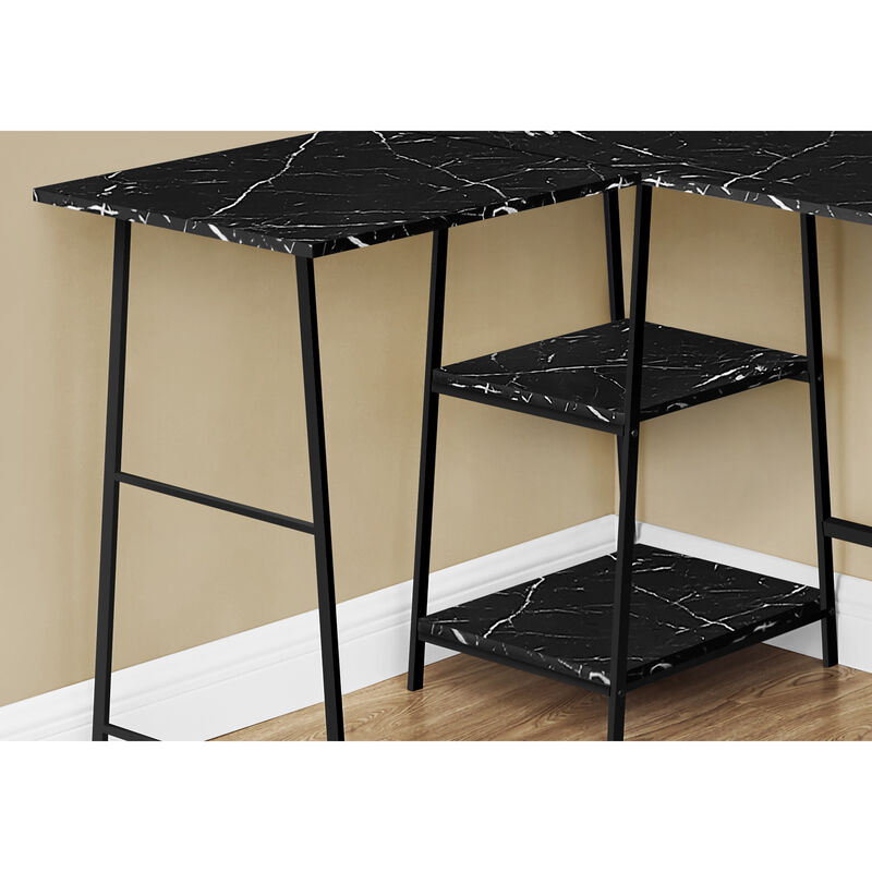 Monarch Specialties I 7594 Computer Desk, Home Office, Corner, Storage Shelves, 48"L, L Shape, Work, Laptop, Metal, Laminate, Black Marble Look, Contemporary, Modern