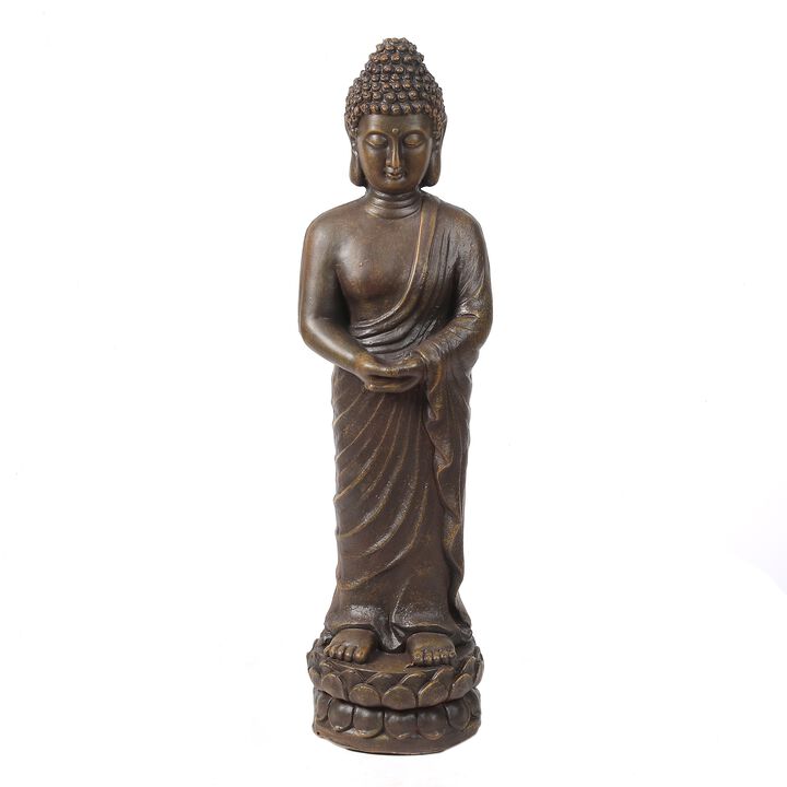 LuxenHome Brown MgO Meditative Standing Buddha Garden Statue