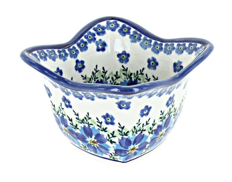 Blue Rose Polish Pottery Porcelain Vine Small Square Scallop Bowl