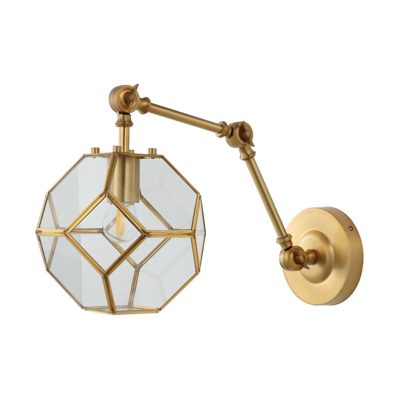 Honeycomb 7.5" 1-Light Modern Contemporary Arm-Adjustable Iron/Glass LED Sconce, Brass Gold/Clear