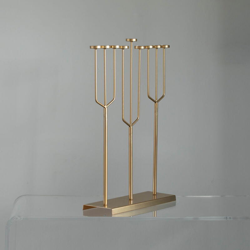 Modern Design Small Hanukkah Menorah Exceptional presentational piece, 9 Branch Tea Light Candle Holders, Gold