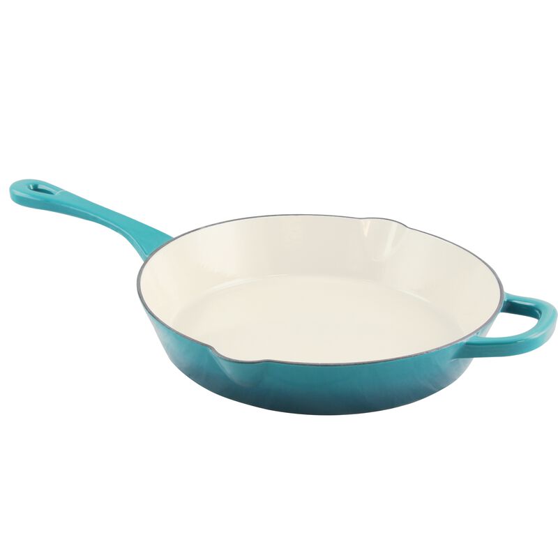 Crock Pot Artisan 12 in. Round Enameled Cast Iron Skillet in Teal Ombre